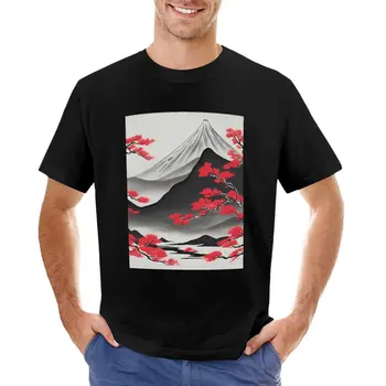 Японская футболка с пейзажной росписью Sumi-E Ink Wash, футболки для любителей спорта, однотонные футболки для мужчин
