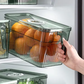 Ящик для хранения кухонного холодильника с ручкой, более хрустящий органайзер для пищевых продуктов, Прозрачный ящик для хранения