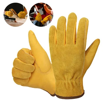 1 пара рабочих защитных перчаток из мягкой воловьей кожи для сварки охоты вождения на ферме, в саду, для защиты рабочих, перчатки механика