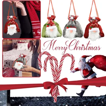 1 шт. Рождественский мешок Санты, Детские рождественские подарки, сумка для конфет, льняные рождественские сумки для конфет с принтом Санта-Клауса, Безликий гном, d5