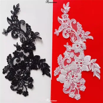 1 штука, черно-белые Тяжелые Роскошные бусины, кружевная цветочная аппликация, подходящие к свадебному платью Аксессуары для головных уборов 15x30 см