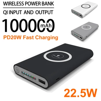 100000 мАч Беспроводной Power Bank 22,5 Вт Супер Быстрая Зарядка PD20W Powerbank Портативное Зарядное Устройство Type-c Внешний Аккумулятор для iPhone