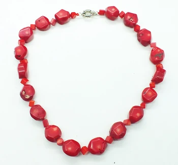 12-15 мм неправильной формы, большое красное ожерелье из натурального коралла. Украшения из кораллов. Коралловое ожерелье в тибетском этническом стиле 20 дюймов