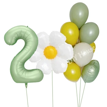 13 шт./компл. Воздушных шаров в виде цветов маргаритки с 32-дюймовым ретро-зеленым шариком с цифрами для украшения вечеринки с Днем рождения для детей Daisy
