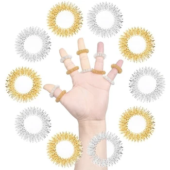 20 штук сенсорных колец с шипами на пальцах, набор колец с шипами на пальцах/колец для точечного массажа, бесшумный редуктор напряжения и массажер