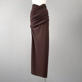 2023 Весна / лето, новая длинная юбка-полукомбинезон с перекрученной складкой, 0604