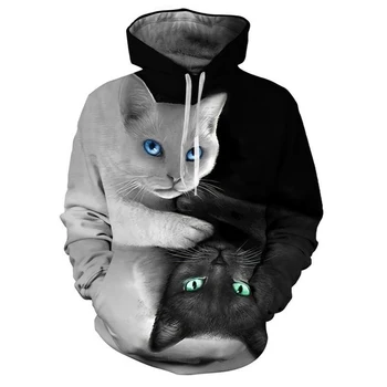 2023 Мода Забавный Кот 3D Принт Толстовка с капюшоном Животный Принт Повседневный Пуловер Унисекс с длинным рукавом