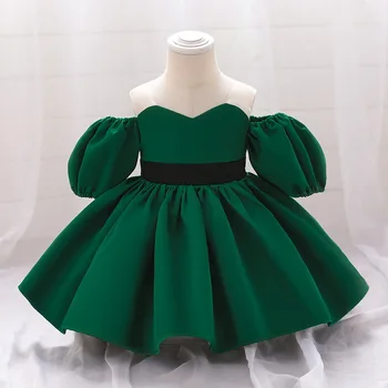 2023 Новое детское рождественское платье для девочек, платья для дня рождения малышей, платья для свадебных вечеринок с рукавами-фонариками, Зеленые рождественские костюмы принцессы для девочек