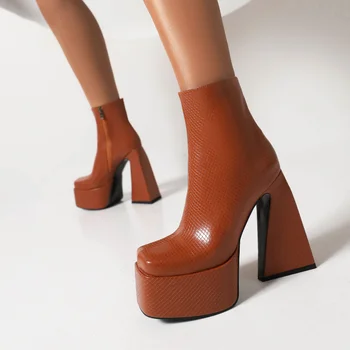 2023 новые осенне-зимние женские ботильоны размера плюс 22-30 см, женские современные ботинки из змеевидной микрофибры, обувь на платформе с боковой молнией