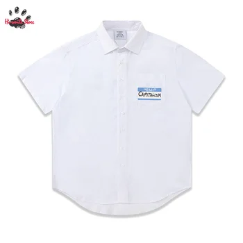 23SS Hawaii Oversize Vetements Рубашка с коротким рукавом и лацканами Для мужчин и женщин 1: 1, черные, белые топы VTM хорошего качества с бирками