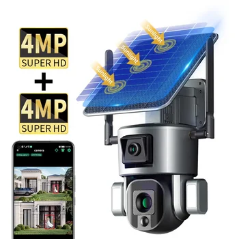 4K 4MP 4G WiFi 4X 10X zoom беспроводная наружная IP-камера Безопасности На солнечных батареях Auto human Track 8MP двухобъективная CCTV 4g солнечная ptz-камера