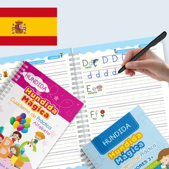 4шт испанских волшебных книг, учебная тетрадь для рисования букв для детей, многоразовые тетради для детей, испанское письмо Монтессори