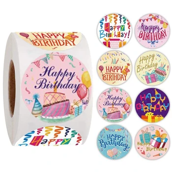 500 шт. / рулон Тематические марки с Днем рождения, круглые наклейки, конверты для выпечки подарков своими руками, канцелярские украшения, наклейки