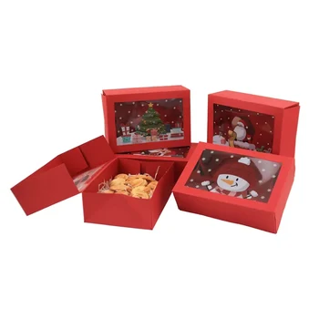 6 шт. коробок для пончиков, кексов, конфет, праздничных коробок для выпечки, Рождественских бумажных красных коробок для печенья 6 шт. коробок для пончиков, кексов, конфет, праздничных коробок для выпечки, Рождественских бумажных красных коробок для печенья 5