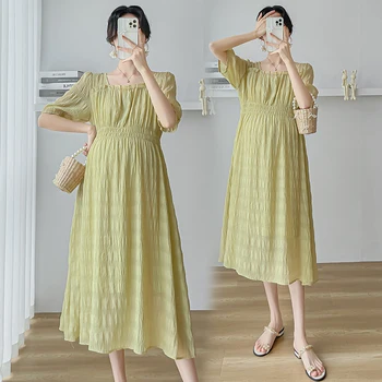 9017 # 2023 Летнее Корейское модное длинное платье для беременных, Элегантная Свободная одежда А-силуэта для беременных, одежда для беременных