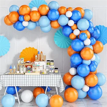 93 шт. Комплект арки с голубой Гирляндой из воздушных шаров, Декор из белых оранжевых воздушных шаров, Крещение ребенка, День рождения, Свадьба