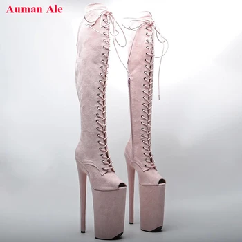 Auman Ale/ новинка, 26 см/10 дюймов, Замшевый верх, Открытый носок, Пикантные экзотические женские ботинки на платформе и высоком каблуке для вечеринок, обувь для танцев на шесте