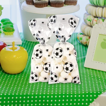CYUAN 50шт Пластиковый пакет для конфет с белым футбольным рисунком, подарочная упаковка для закусок, бисквитов, сумок, украшения для футбольной команды на день рождения.