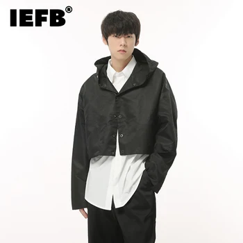 IEFB Personality Куртка С капюшоном, Пальто, Трендовая Мужская одежда, Осенний Новый Короткий Кардиган В Корейском Стиле, Однотонная Свободная Уличная Одежда 9C1588