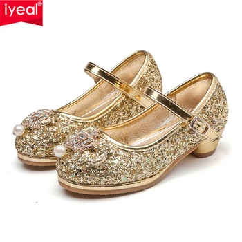 IYEAL/ Обувь на высоком каблуке для девочек; Танцевальная обувь принцессы для вечеринок; Детская обувь с блестками; Обувь Снежной королевы CBowknot;
