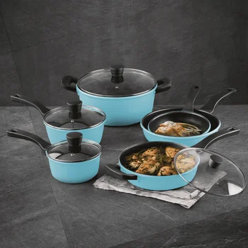 Retro by Bergner - Набор посуды для приготовления блюд из литого алюминия с антипригарным покрытием, 10 предметов, синий