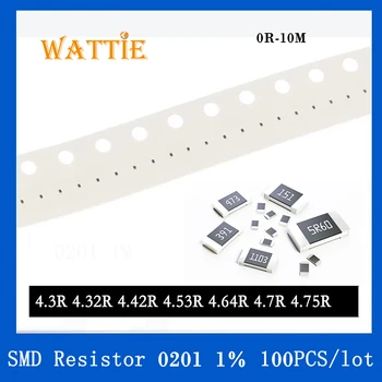 SMD резистор 0201 1% 4.3R 4.32R 4.42R 4.53R 4.64R 4.7R 4.75R 100 шт./лот микросхемные резисторы 1/20 Вт 0.6 мм * 0.3 мм
