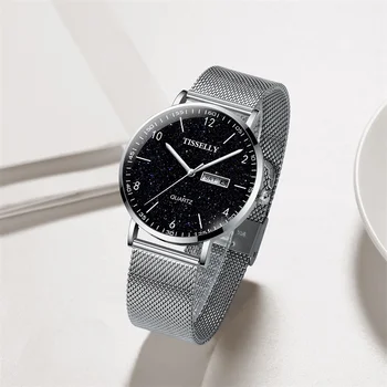 TISSELLY, Лидирующий бренд, Дешевые Оптовые часы с кварцевым механизмом из сплава Для мужчин, Водонепроницаемый Сетчатый ремешок, Day relojes