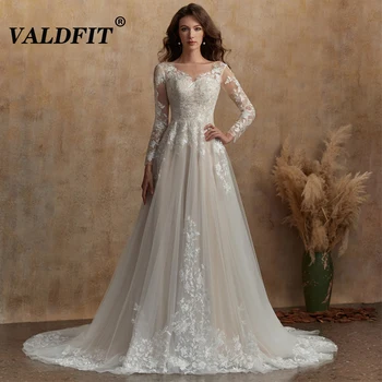 Valdfit Роскошные Свадебные платья Невесты трапециевидной формы с длинными рукавами для женщин, Свадебное платье для Невесты, Свадебные платья для Невесты 3966