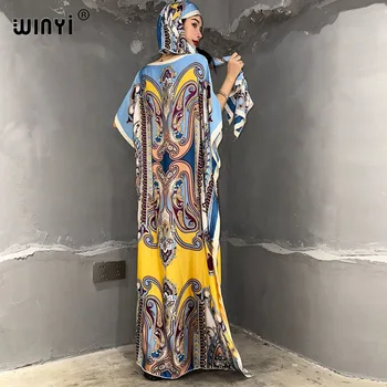 WINYI Africa платье с принтом в стиле бохо для женщин, Дубайское мусульманское праздничное платье Дашики абайя С поясом, вечернее платье, кафтан, праздничный кафтан