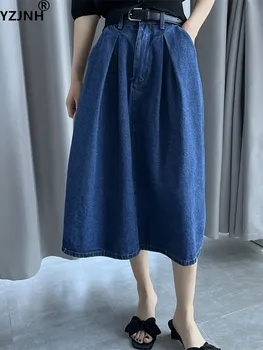 YZJNH 2023, весенне-летняя новая винтажная джинсовая юбка трапециевидной формы, свободная и простая юбка-полукомбинезон с высокой талией