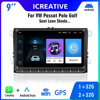 Автомобильное Радио Android 2din для Volkswagen Passat Tiguan Touran GOLF POLO VW Skoda 9-дюймовое Универсальное Авторадио Мультимедиа Carplay GPS