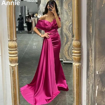 Атласные платья Выпускного вечера Annie Mermaid Ярко-Розового цвета Vestidos De Fiesta Elegantes Para Mujer 2023 А-образной Формы Длиной до пола