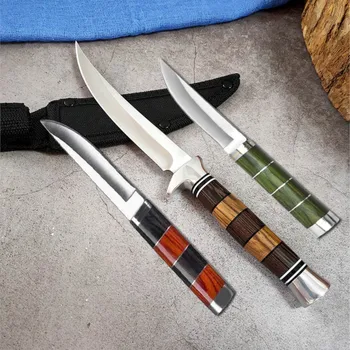 Бамбуковый Разделочный нож из нержавеющей стали, Кованый Рыболовный Охотничий нож с ножнами, Нож для разделки мяса шеф-повара