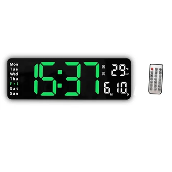 Большие цифровые настенные часы Пульт дистанционного управления Температура Дата Неделя Дисплей Таймер обратного отсчета Настольные часы Настенные Двойные будильники светодиодные часы
