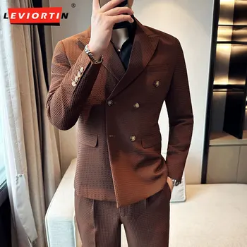 Британский мужской пиджак для бизнеса и отдыха, вельветовый костюм для мужчин, облегающий повседневный мужской костюм с воротником-лацканами