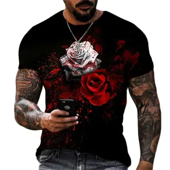 Винтажная мужская футболка с 3D цветочным принтом, топы с коротким рукавом, повседневная модная романтическая футболка, футболки оверсайз, мужская одежда