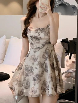 Винтажное сексуальное мини-платье Y2k, Женские Базовые Французские Вечерние платья с цветочным узором, Женское Сексуальное Облегающее платье, Корейская мода 2023, Лето