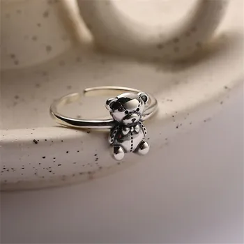 Винтажное Тайское Серебряное кольцо с милым Медведем для женщин и девочек, Классическое Креативное Регулируемое кольцо, подарок для вечеринки, ювелирные изделия jz170