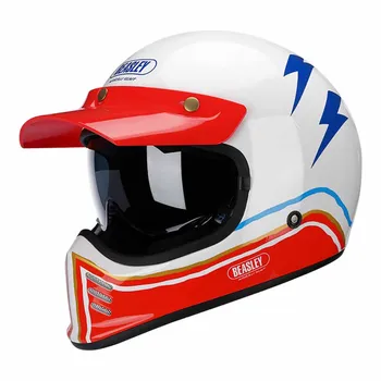 Винтажные байкерские шлемы Red Lightning с полным лицом, Износостойкое мотоциклетное снаряжение, Дышащая маска для мотокросса, защита от падения