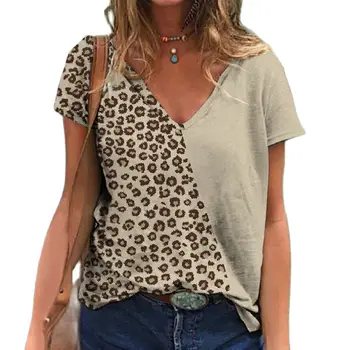 Винтажные женские футболки с леопардовым принтом, топы в стиле хип-хоп с коротким рукавом, футболки, модная женская уличная одежда, базовая одежда большого размера 2023