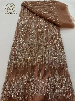 Высококачественная Французская кружевная ткань с бусинами и бусинами 2023 года, высококачественные кружевные ткани жениха с африканскими блестками для нигерийского свадебного платья