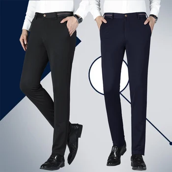 Высококачественные Новые Модные мужские Деловые Повседневные брюки, Однотонные Тонкие брюки с эластичной резинкой на талии, винтажные уличные брюки