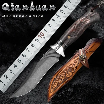 Высококачественный прямой нож с фиксированным лезвием из дамасской стали Uzi, многофункциональный походный охотничий тактический нож для самообороны