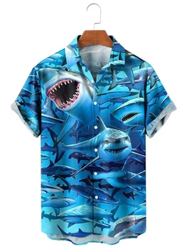 Гавайские рубашки с забавными акулами, летние пляжные рубашки с 3D-принтом 2023, повседневная винтажная одежда, женская блузка с лацканами, обычная рубашка Гавайские рубашки с забавными акулами, летние пляжные рубашки с 3D-принтом 2023, повседневная винтажная одежда, женская блузка с лацканами, обычная рубашка 0