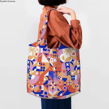 Геометрическая линия цветового блока Bauhaus Современные продуктовые сумки для покупок Женские сумки для покупок через плечо Сумка большой емкости