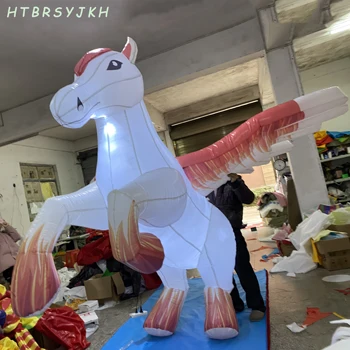 Гигантский надувной Летающий Красный конь длиной 3 м со светодиодной подсветкой, декоративные игрушки для детских вечеринок, рекламный реквизит для сцены мероприятия