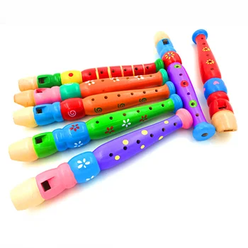 Деревянная детская флейта с 6 отверстиями, записывающая звуки для начинающих, играющая на духовых инструментах (произвольный стиль)