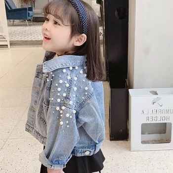 Детская одежда Джинсовое пальто для девочек, весна и осень 2023, новое модное повседневное простое джинсовое пальто в корейском стиле, выстиранное,