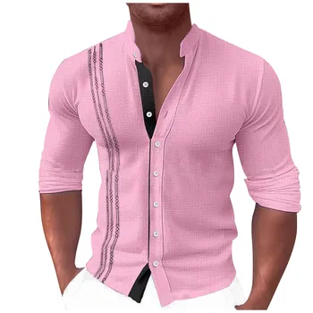 Дизайнерские весенне-летние мужские повседневные хлопчатобумажные льняные однотонные рубашки с длинным рукавом Свободные рубашки Весенние мужские рубашки из свободного льна Однотонные