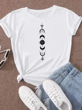 Женская модная летняя футболка с графическим принтом, трендовая футболка в лунном стиле, милая футболка, одежда с коротким рукавом, футболка
